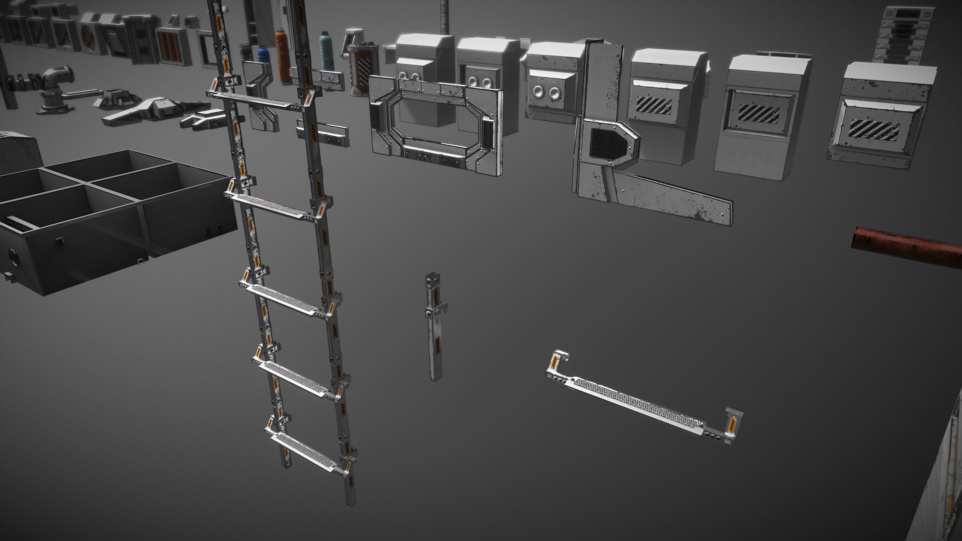 Retro Sci-fi Modular Environment Kitbash Low-poly 3D model_6