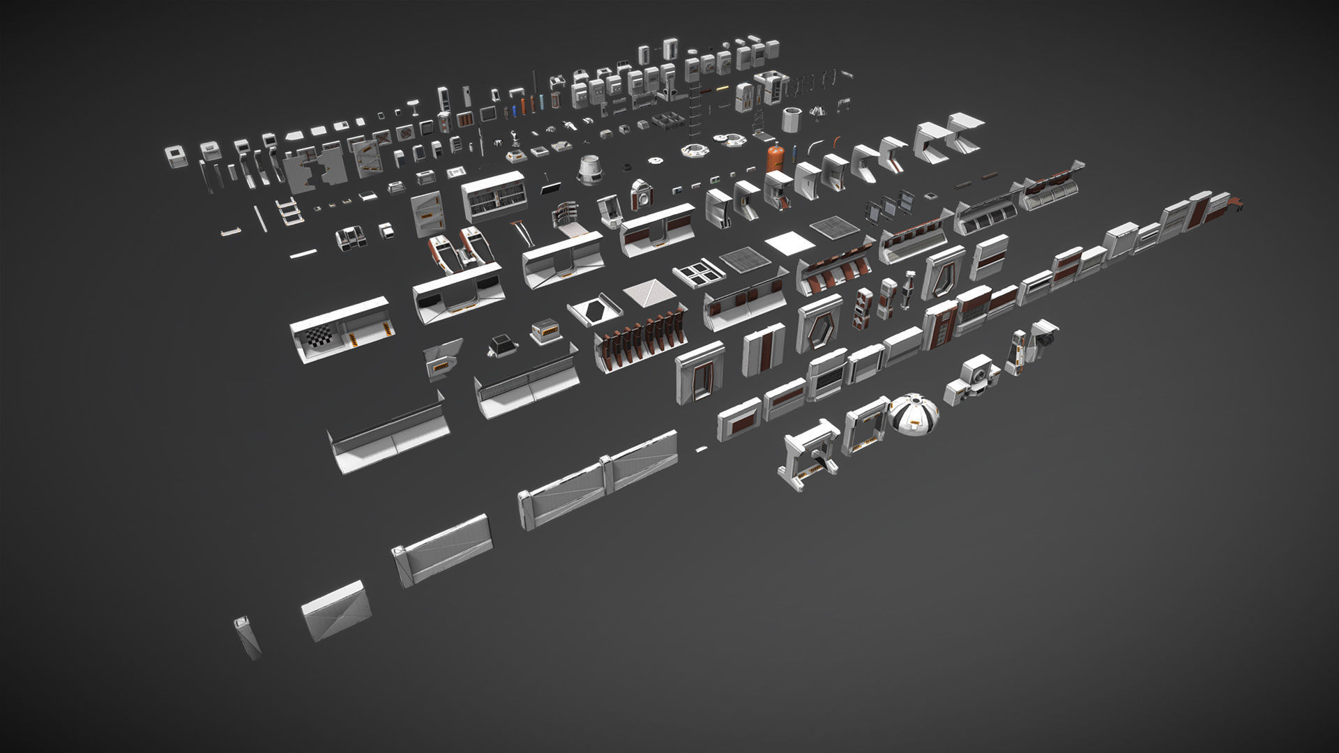 Retro Sci-fi Modular Environment Kitbash Low-poly 3D model_4