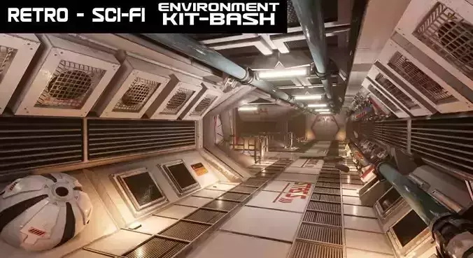 Retro Sci-fi Modular Environment Kitbash Low-poly 3D model