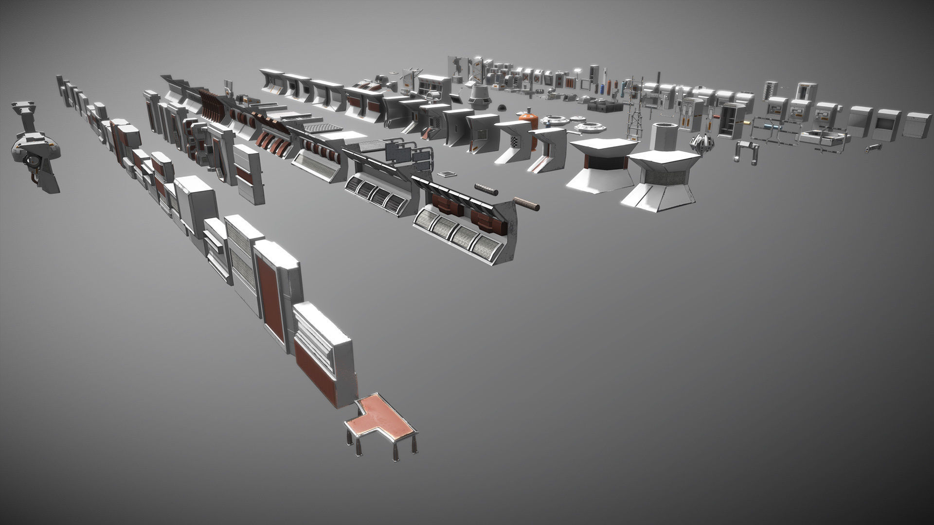 Retro Sci-fi Modular Environment Kitbash Low-poly 3D model_3