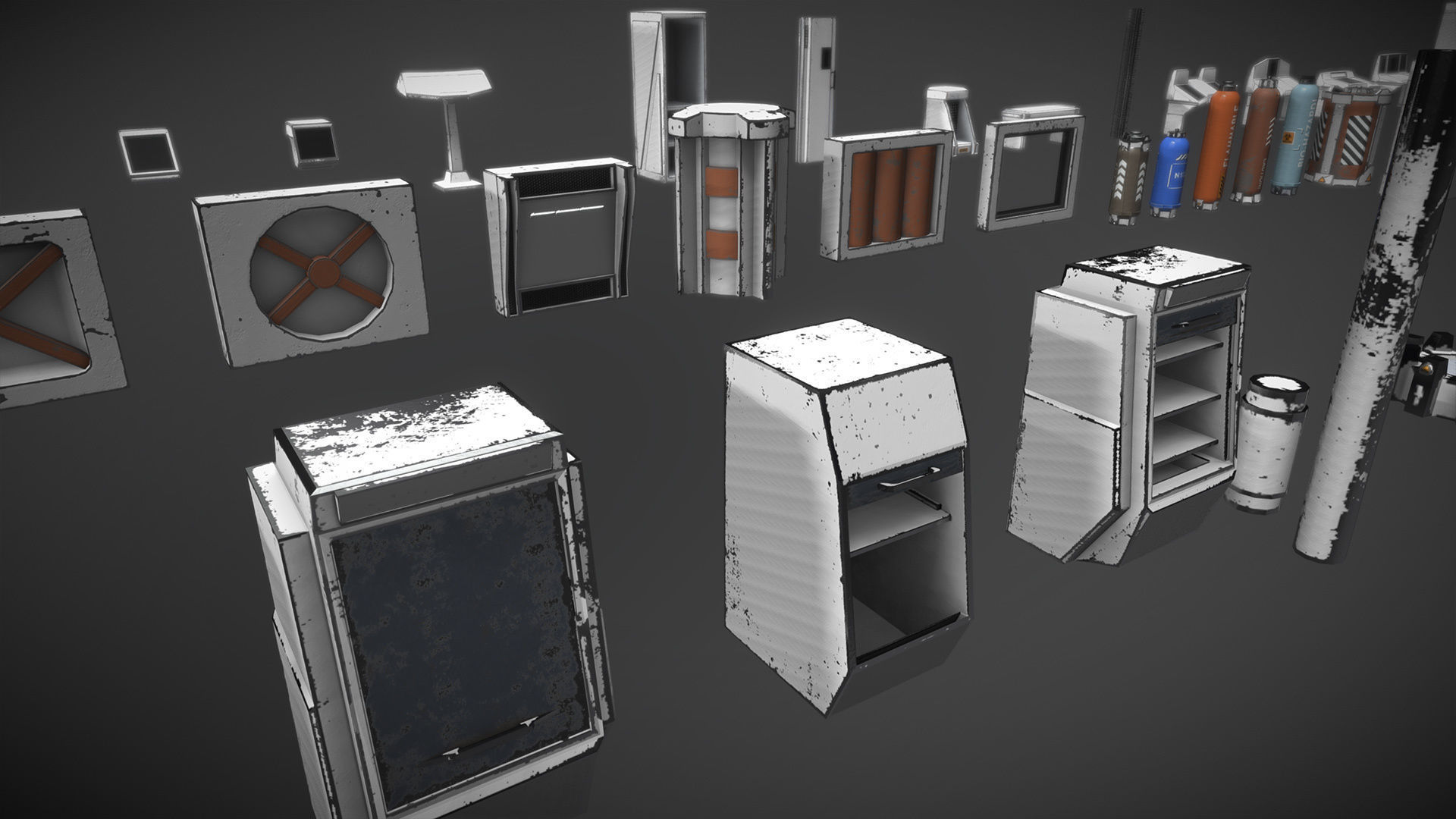 Retro Sci-fi Modular Environment Kitbash Low-poly 3D model_5