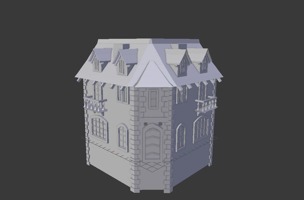 Medieval city corner house Low-poly 3D model_6