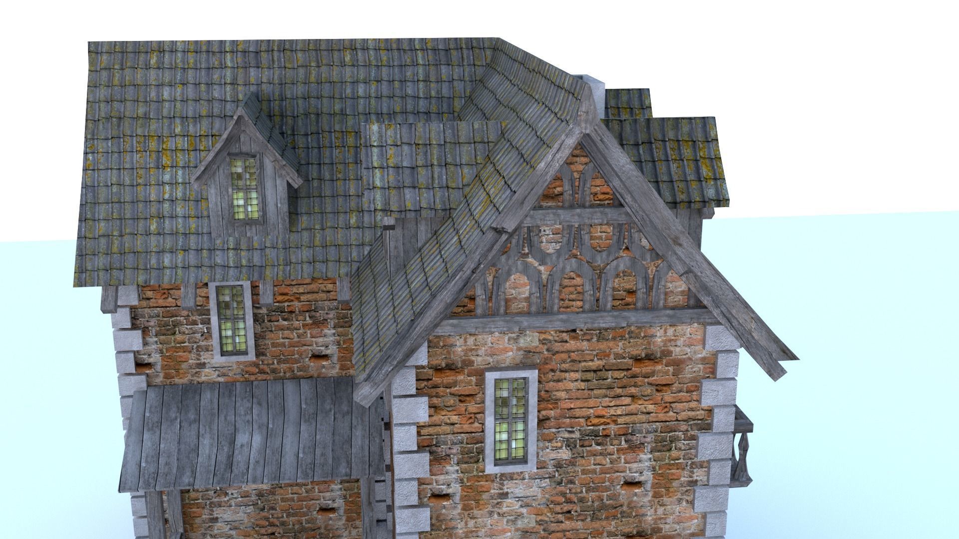 Medieval city corner house Low-poly 3D model_4