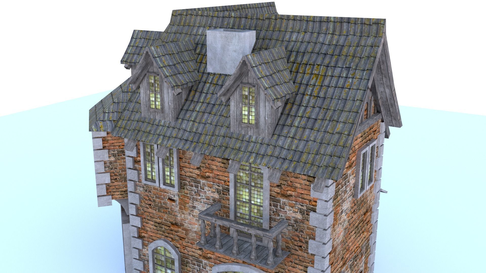 Medieval city corner house Low-poly 3D model_5