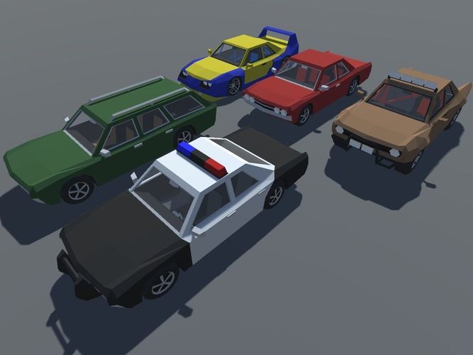Muscle Car with Interior in 5 Versions Modifications Low-poly 3D model