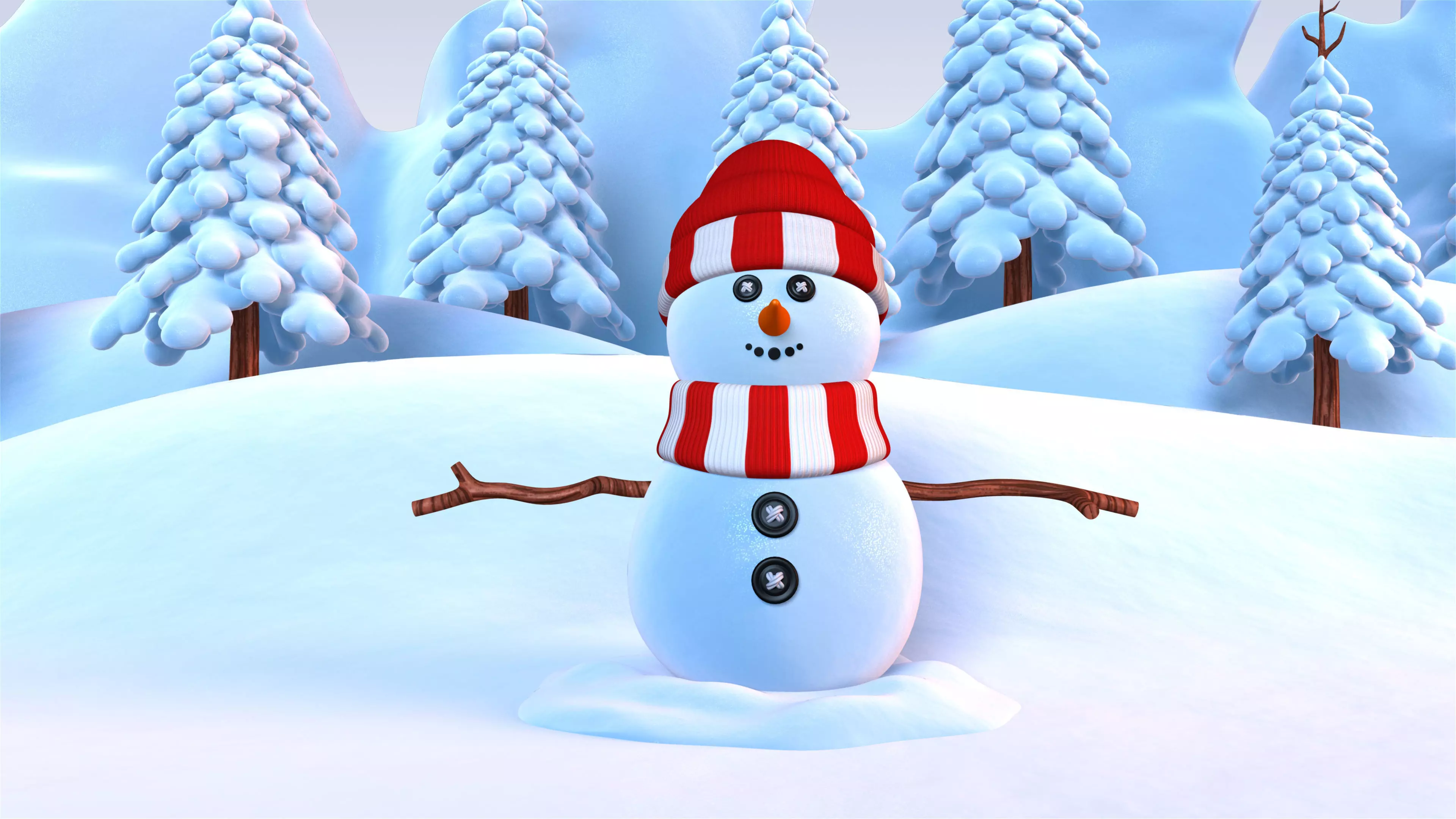 Snowman with Snow Pine tree Low-poly 3D model
