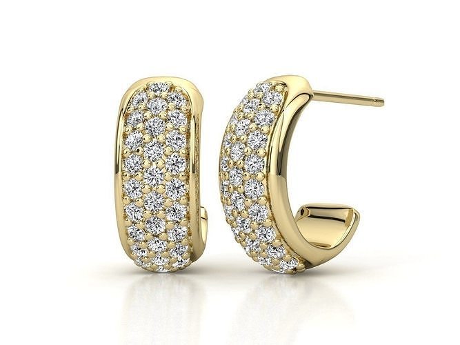 ZLE005 diamond hoop earrings gold 3D print model