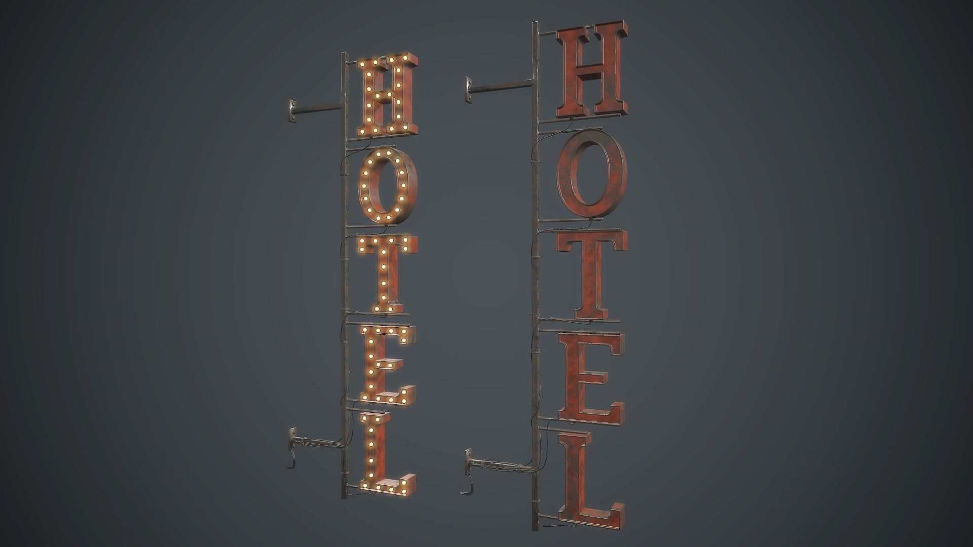 Old Metal Hotel Sign PBR Game Ready Low-poly 3D model_2