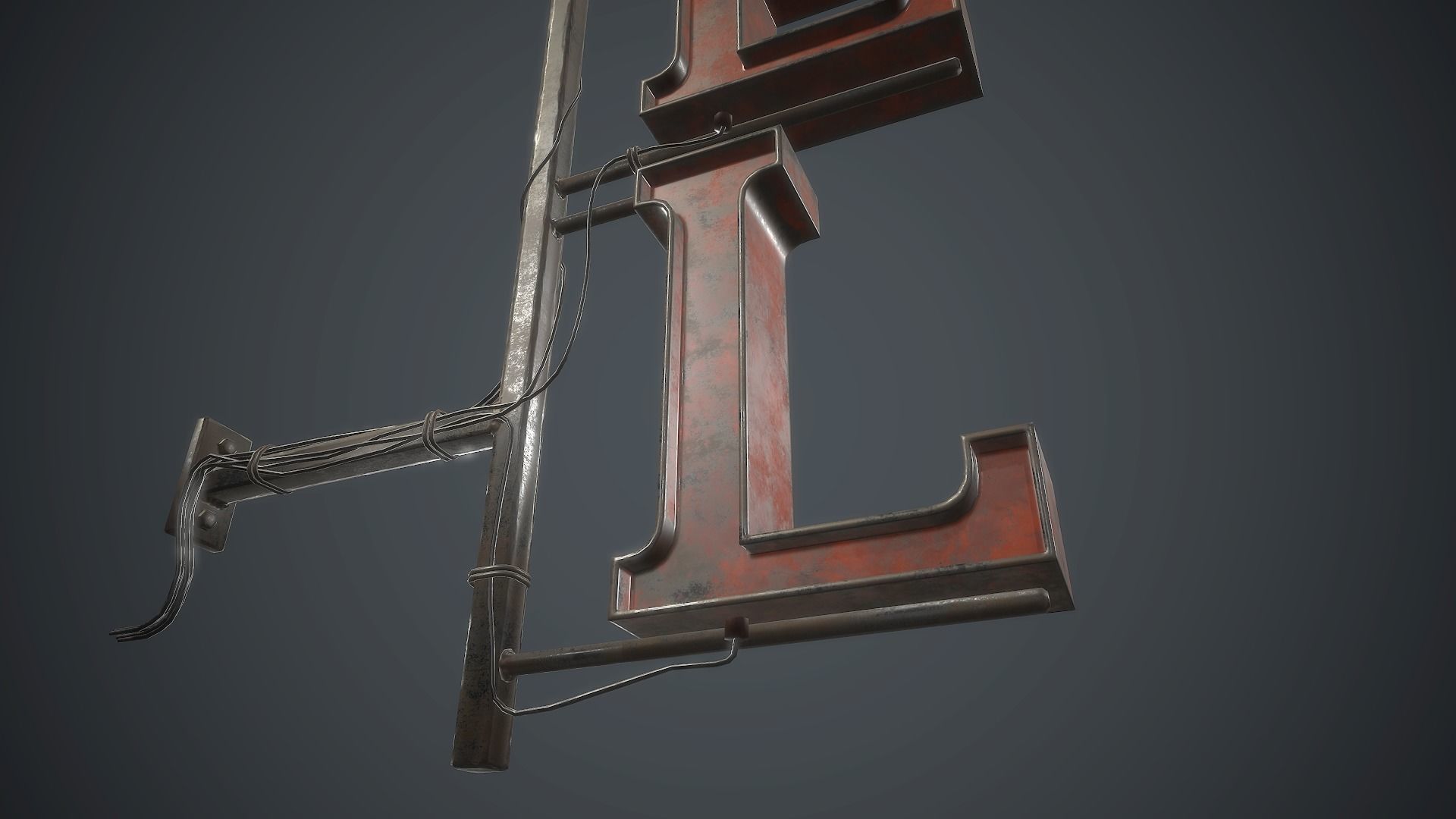 Old Metal Hotel Sign PBR Game Ready Low-poly 3D model_20