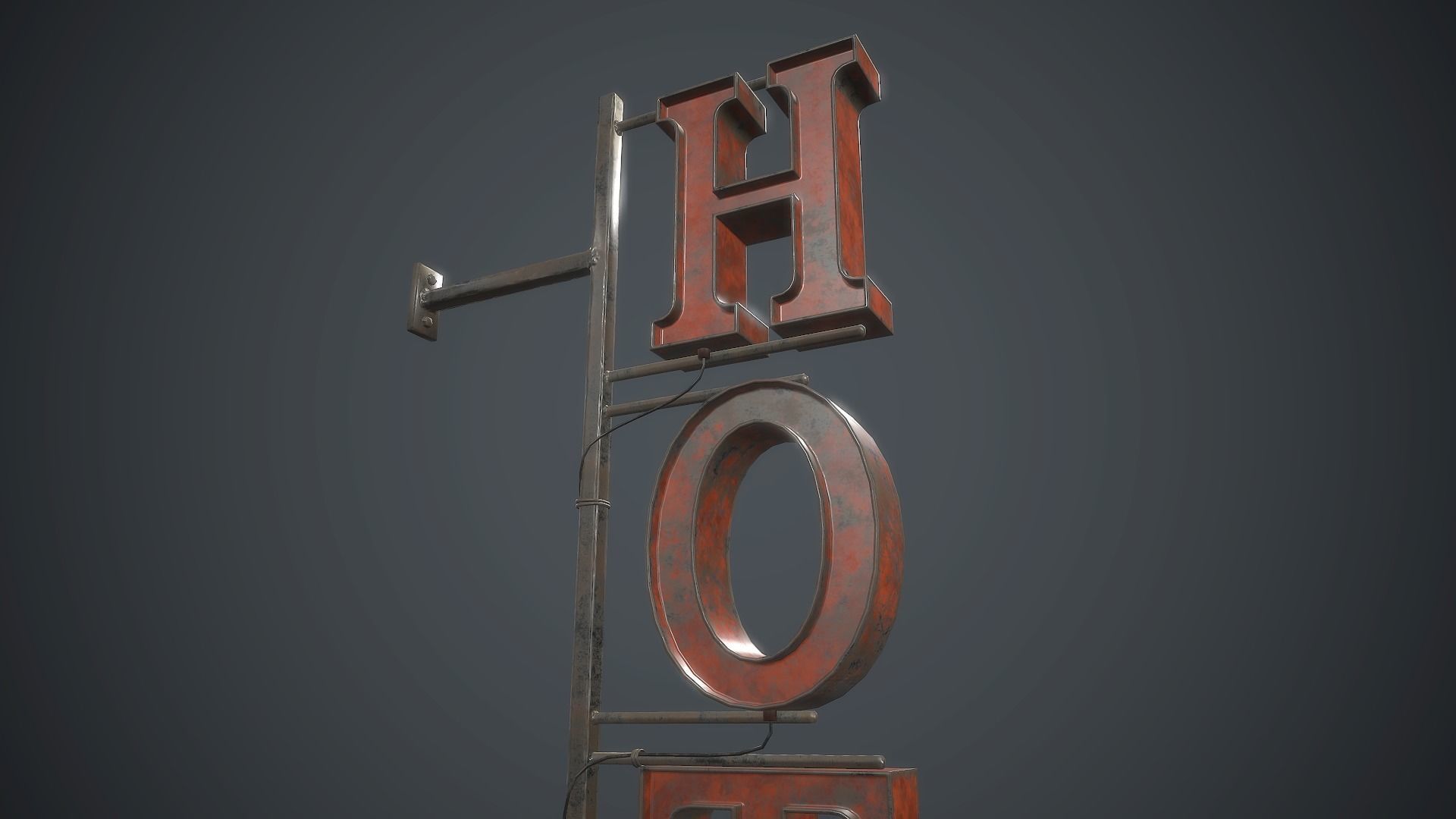 Old Metal Hotel Sign PBR Game Ready Low-poly 3D model_18