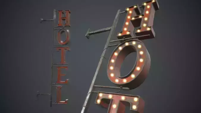 Old Metal Hotel Sign PBR Game Ready Low-poly 3D model Old Metal Hotel Sign PBR Game Ready Low-poly 3D model