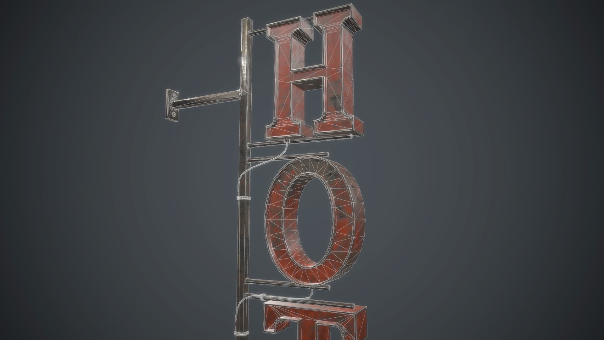 Old Metal Hotel Sign PBR Game Ready Low-poly 3D model_23