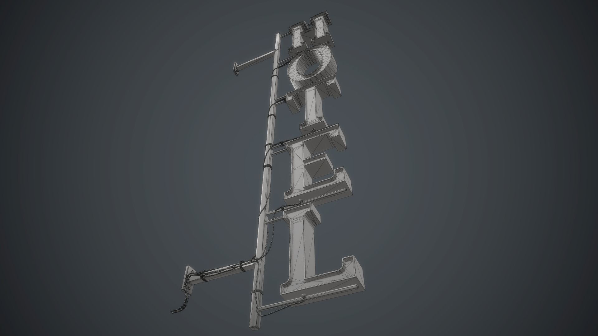 Old Metal Hotel Sign PBR Game Ready Low-poly 3D model_26