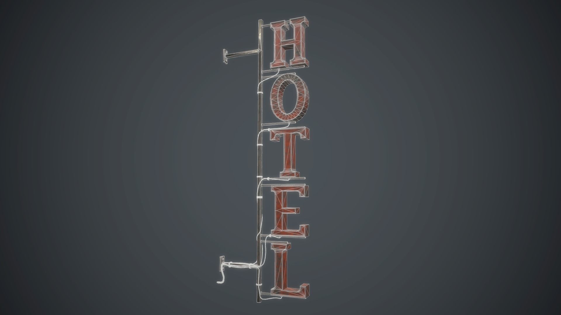 Old Metal Hotel Sign PBR Game Ready Low-poly 3D model_21