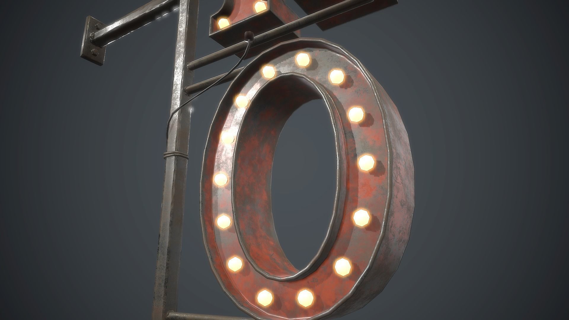 Old Metal Hotel Sign PBR Game Ready Low-poly 3D model_14