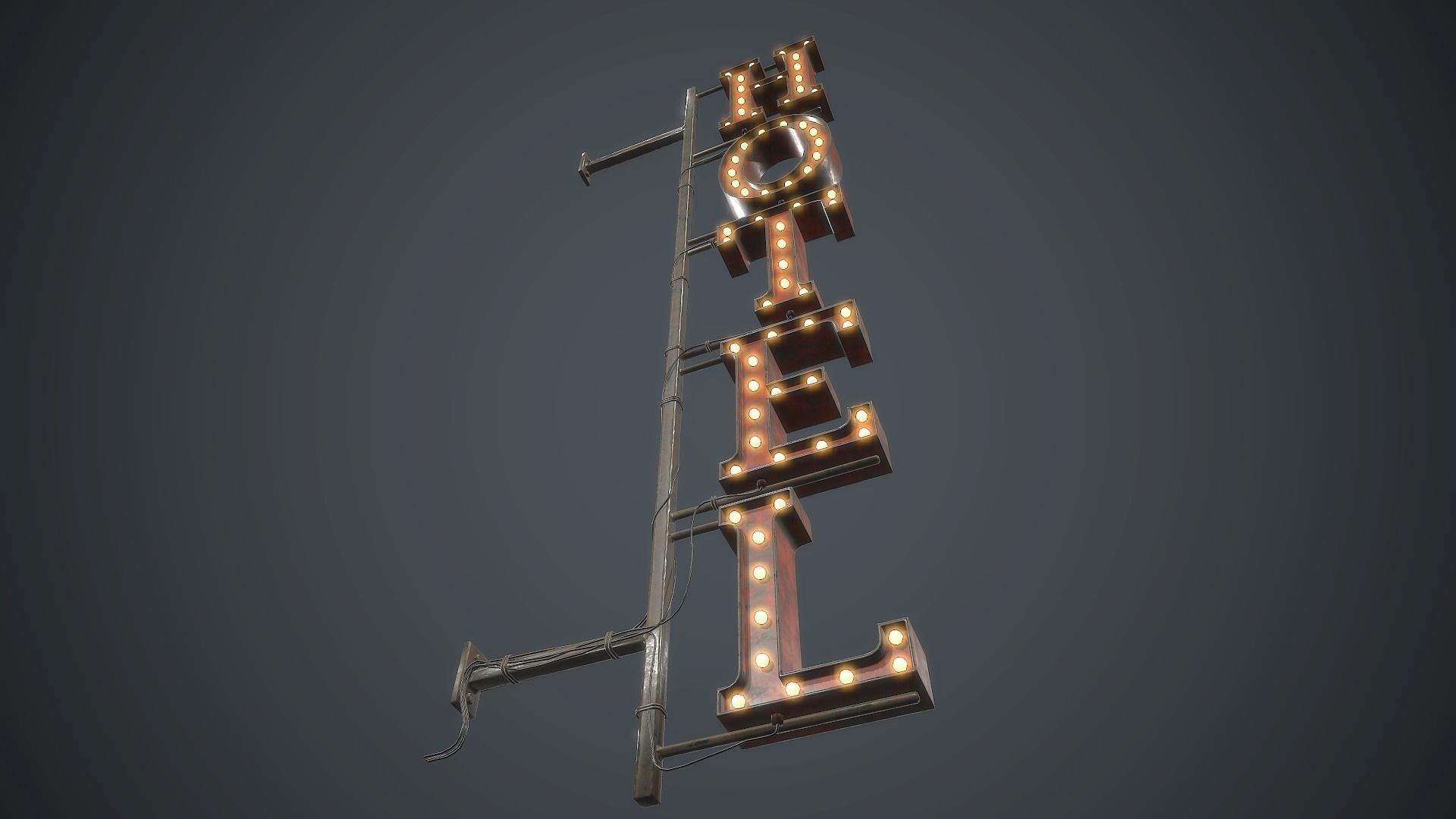 Old Metal Hotel Sign PBR Game Ready Low-poly 3D model_5