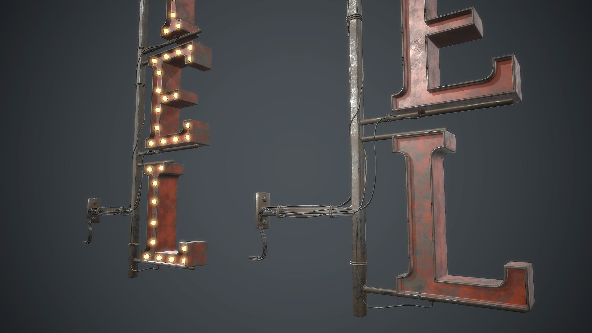 Old Metal Hotel Sign PBR Game Ready Low-poly 3D model_4