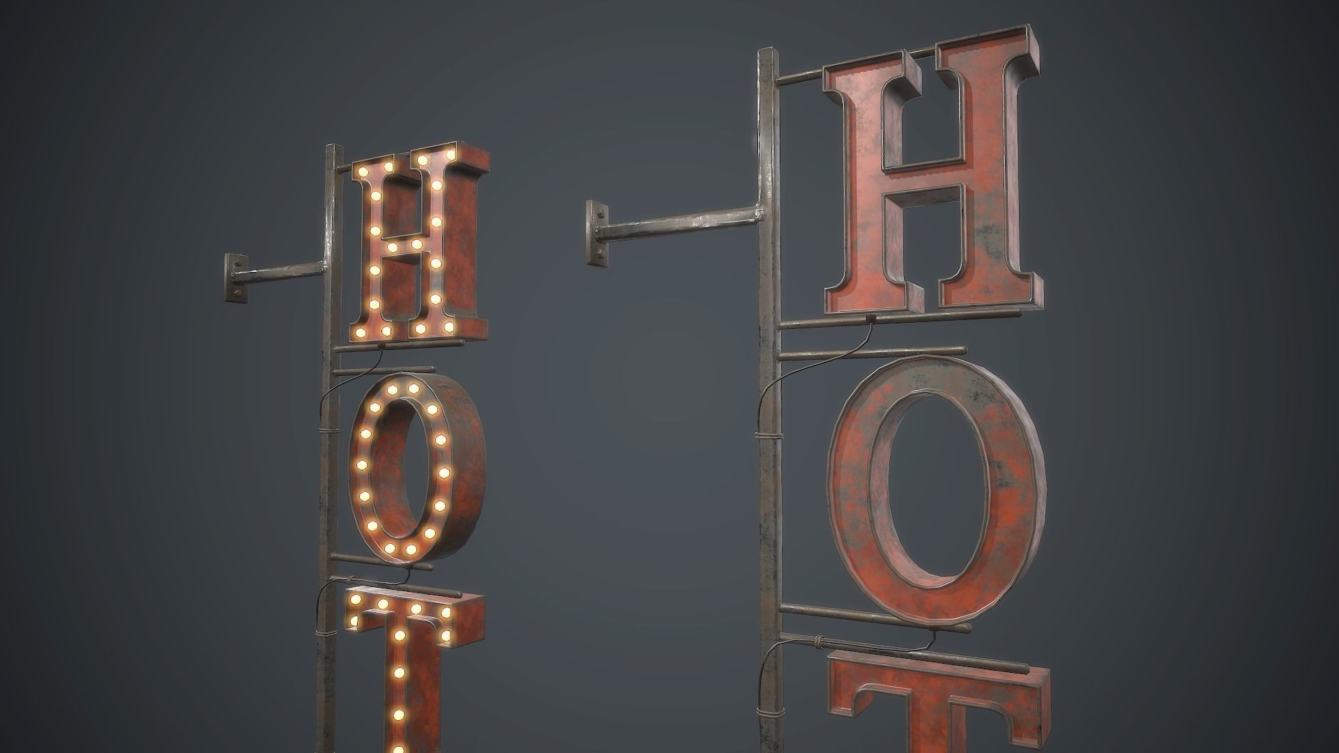 Old Metal Hotel Sign PBR Game Ready Low-poly 3D model_3