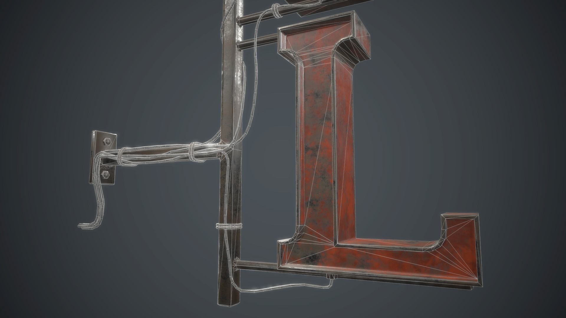 Old Metal Hotel Sign PBR Game Ready Low-poly 3D model_22