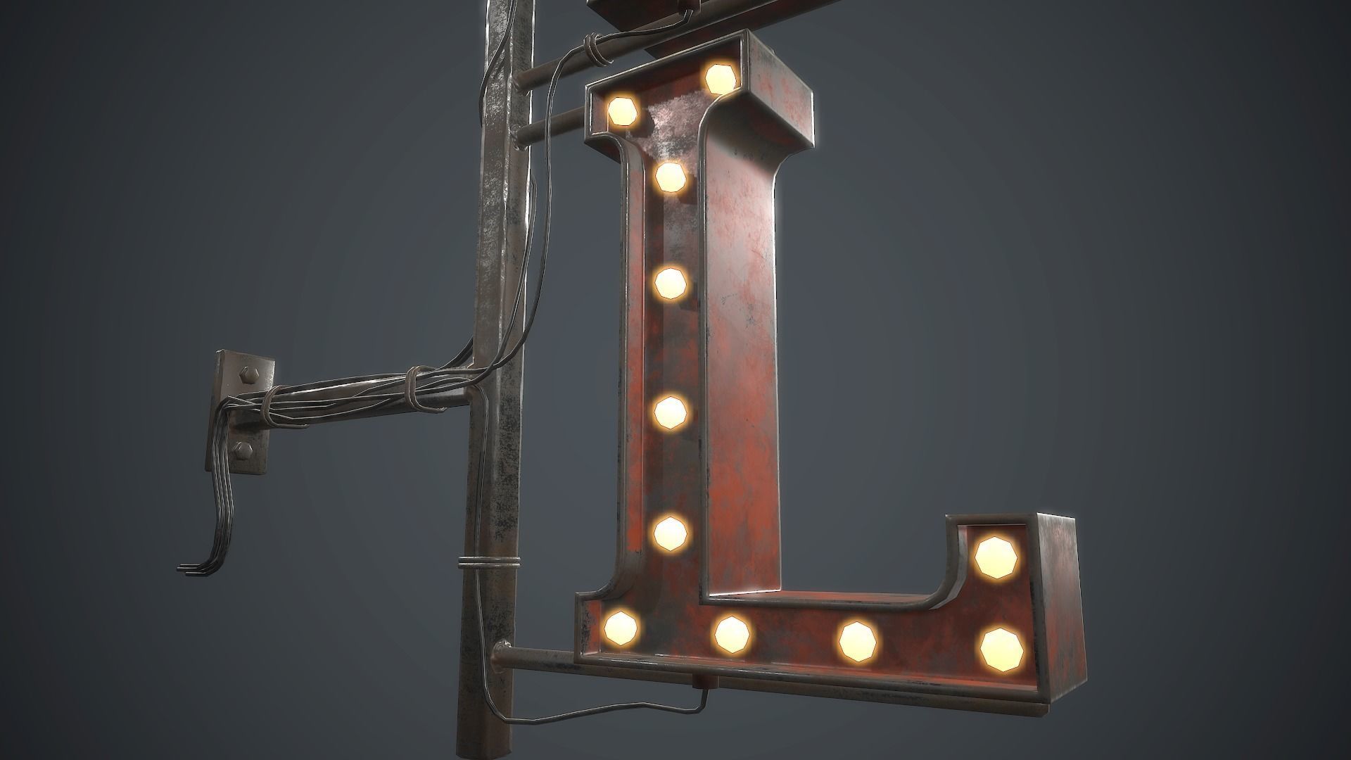 Old Metal Hotel Sign PBR Game Ready Low-poly 3D model_17