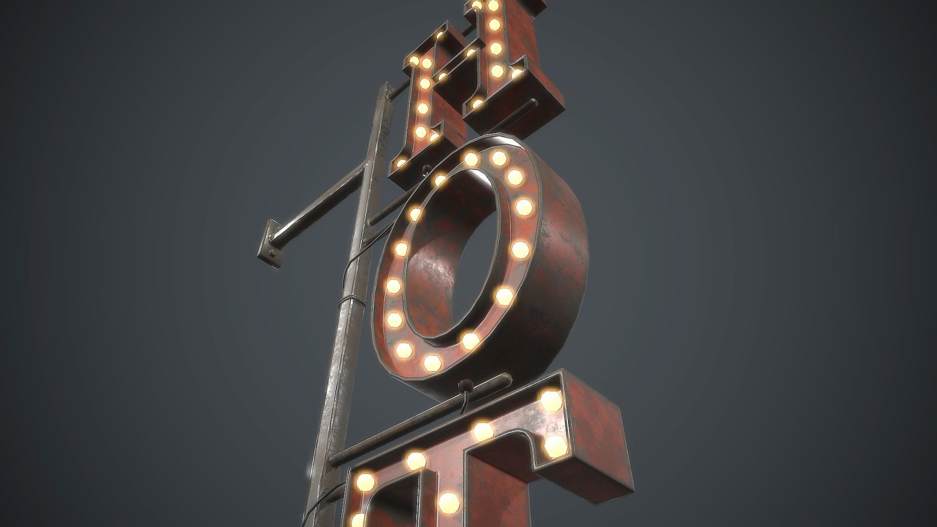 Old Metal Hotel Sign PBR Game Ready Low-poly 3D model_6