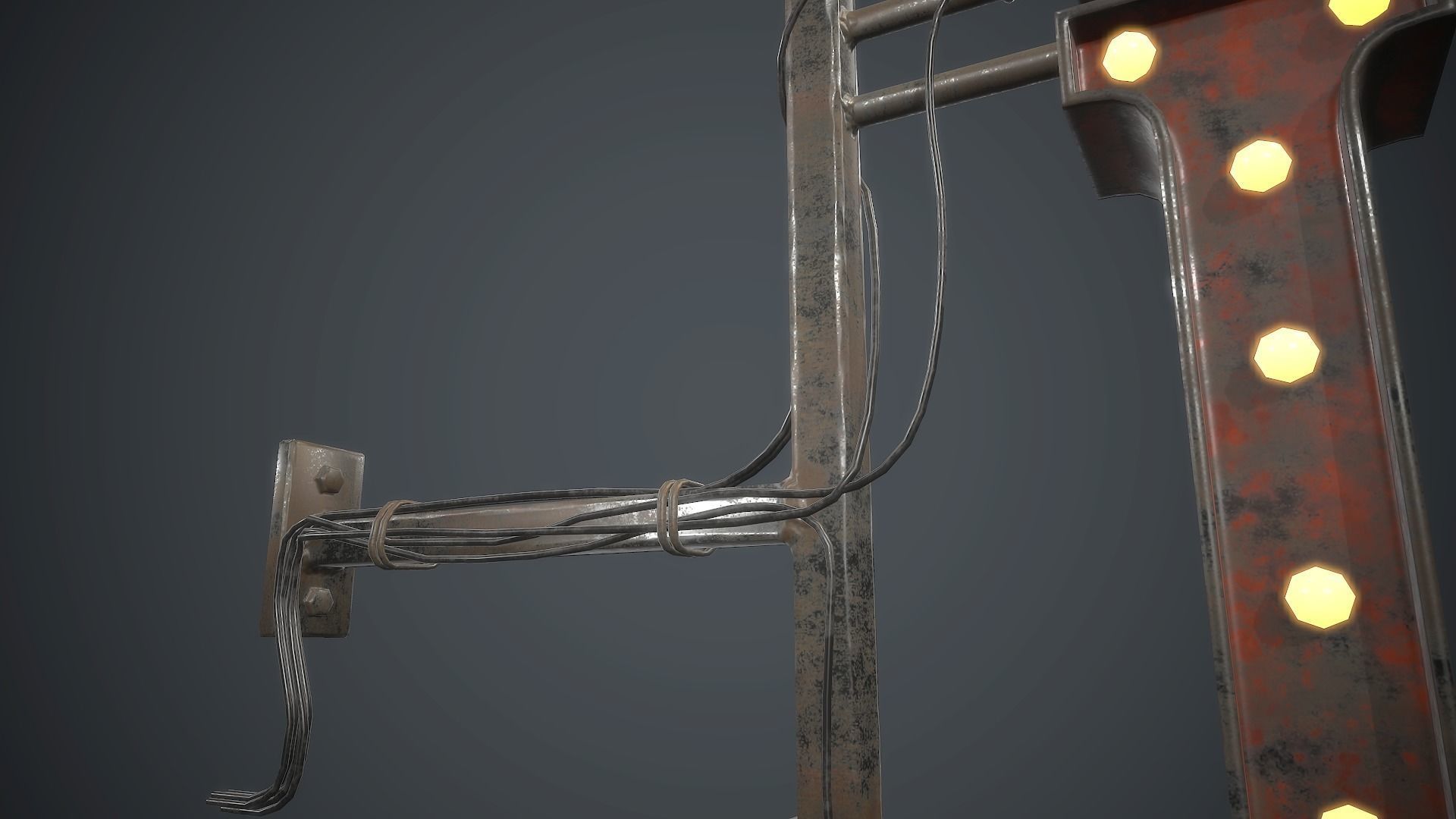 Old Metal Hotel Sign PBR Game Ready Low-poly 3D model_11