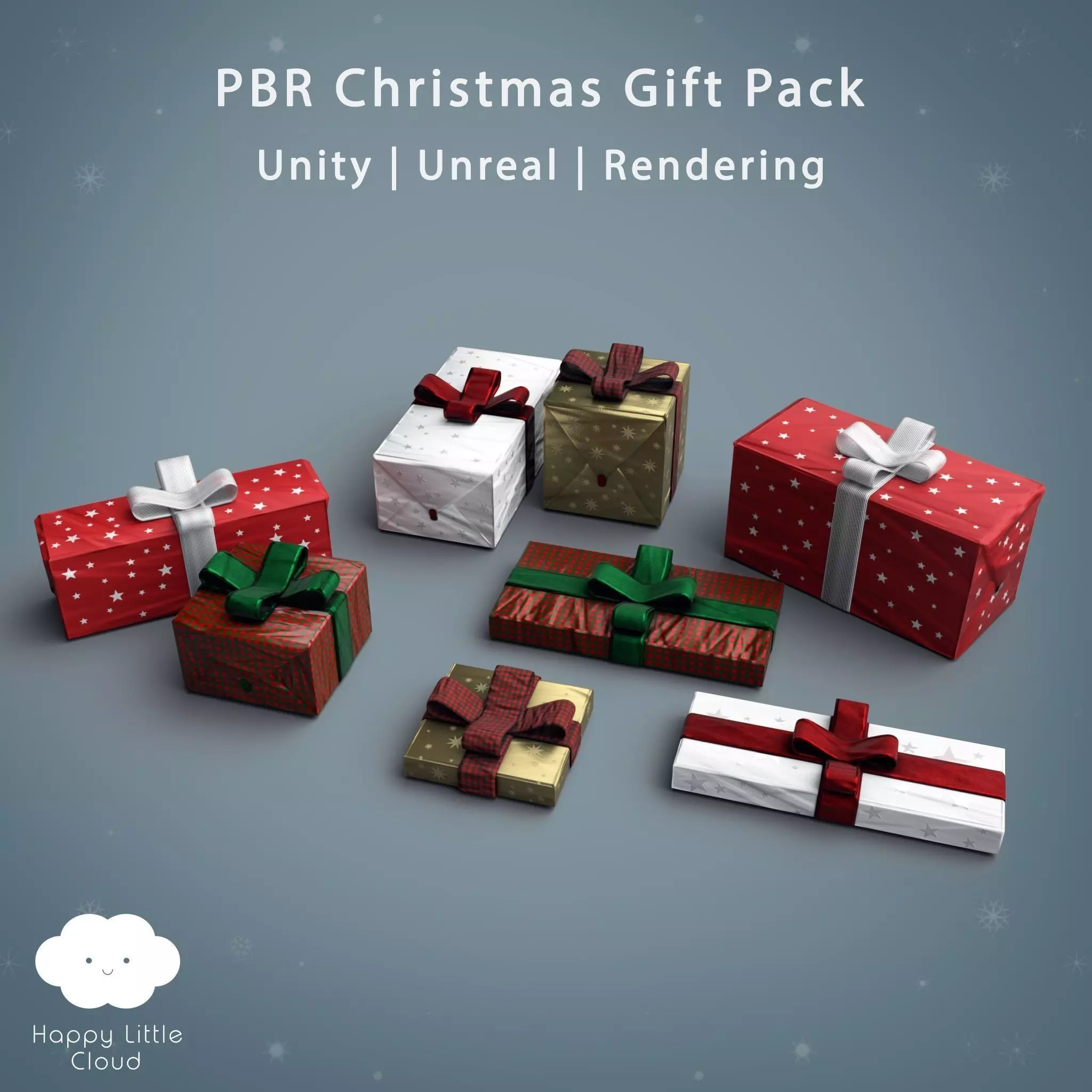 PBR Christmas Gift Pack Low-poly 3D model_0