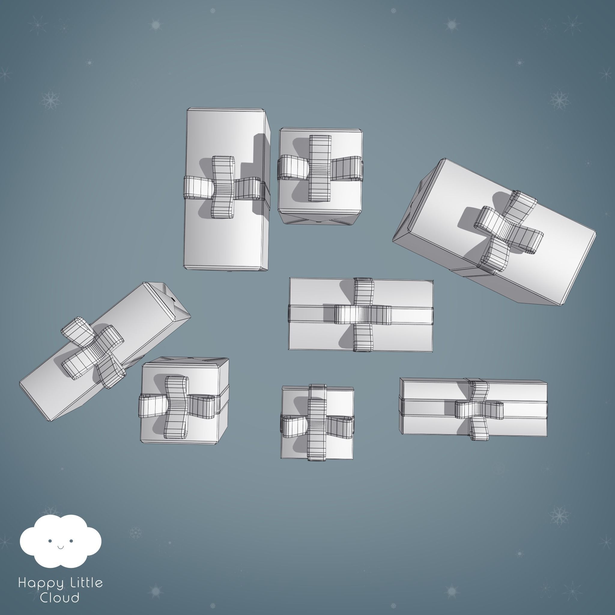 PBR Christmas Gift Pack Low-poly 3D model_3