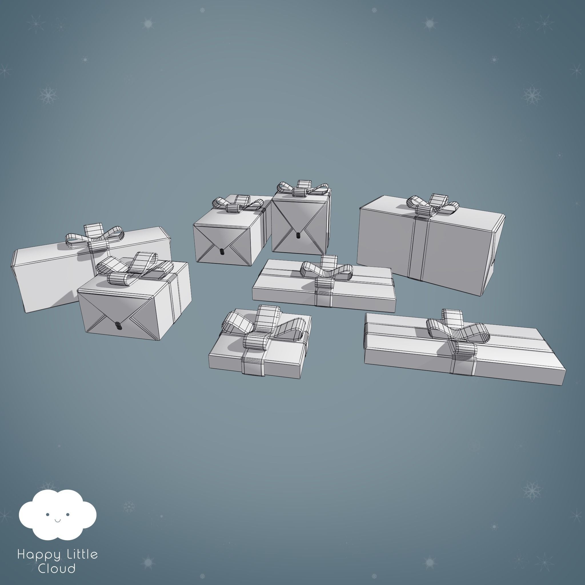 PBR Christmas Gift Pack Low-poly 3D model_2