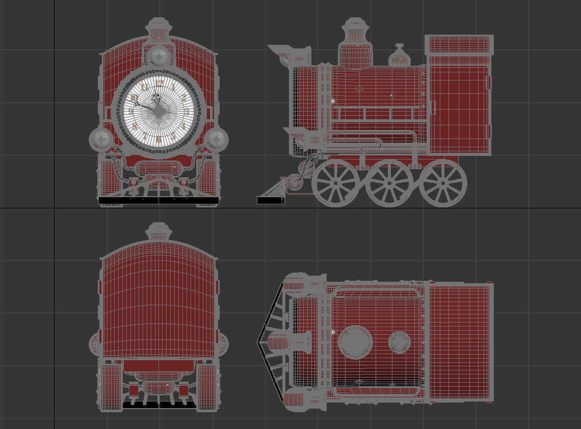 locomotive vintage train clock 3D model_2