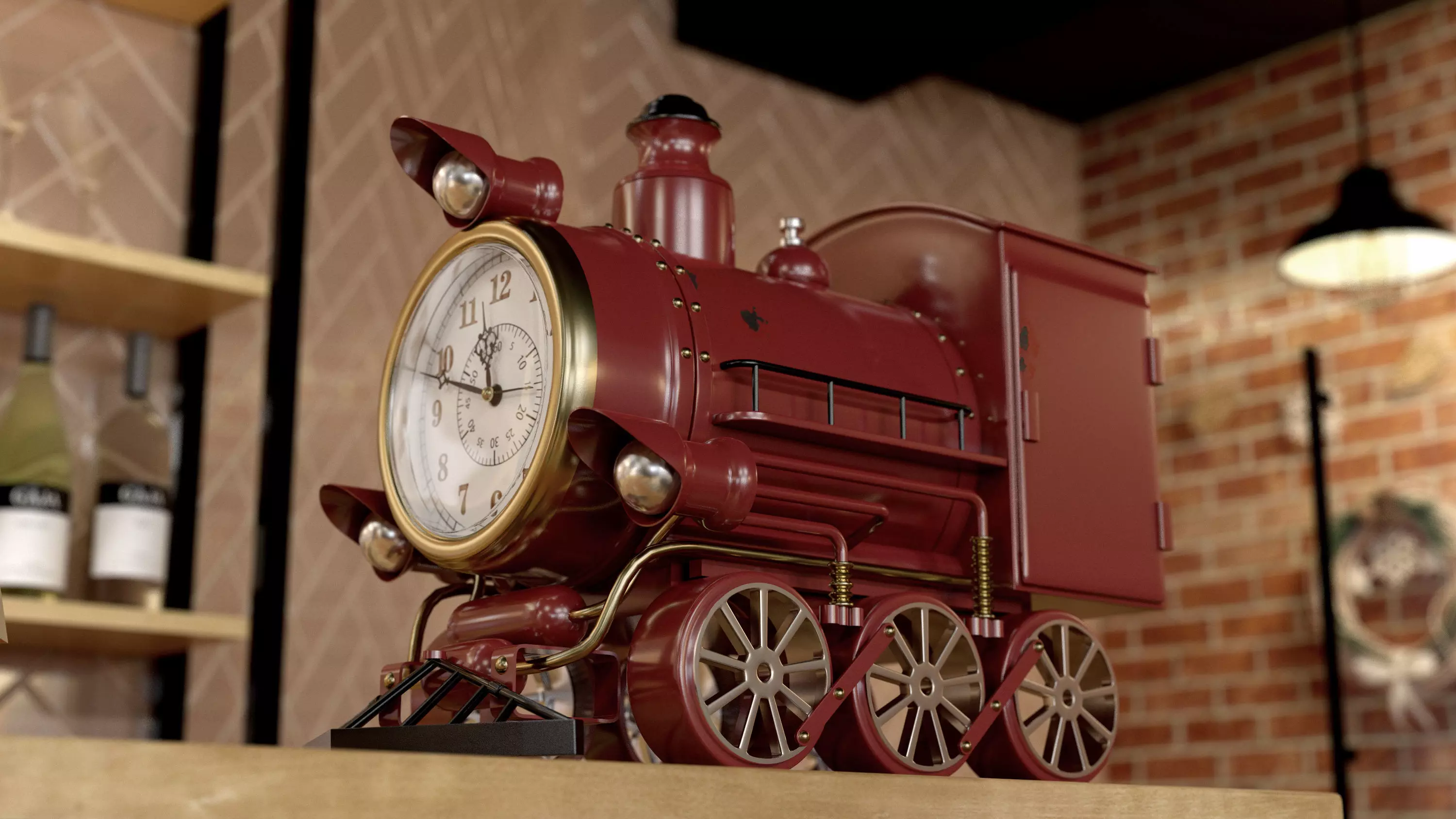 locomotive vintage train clock 3D model_0