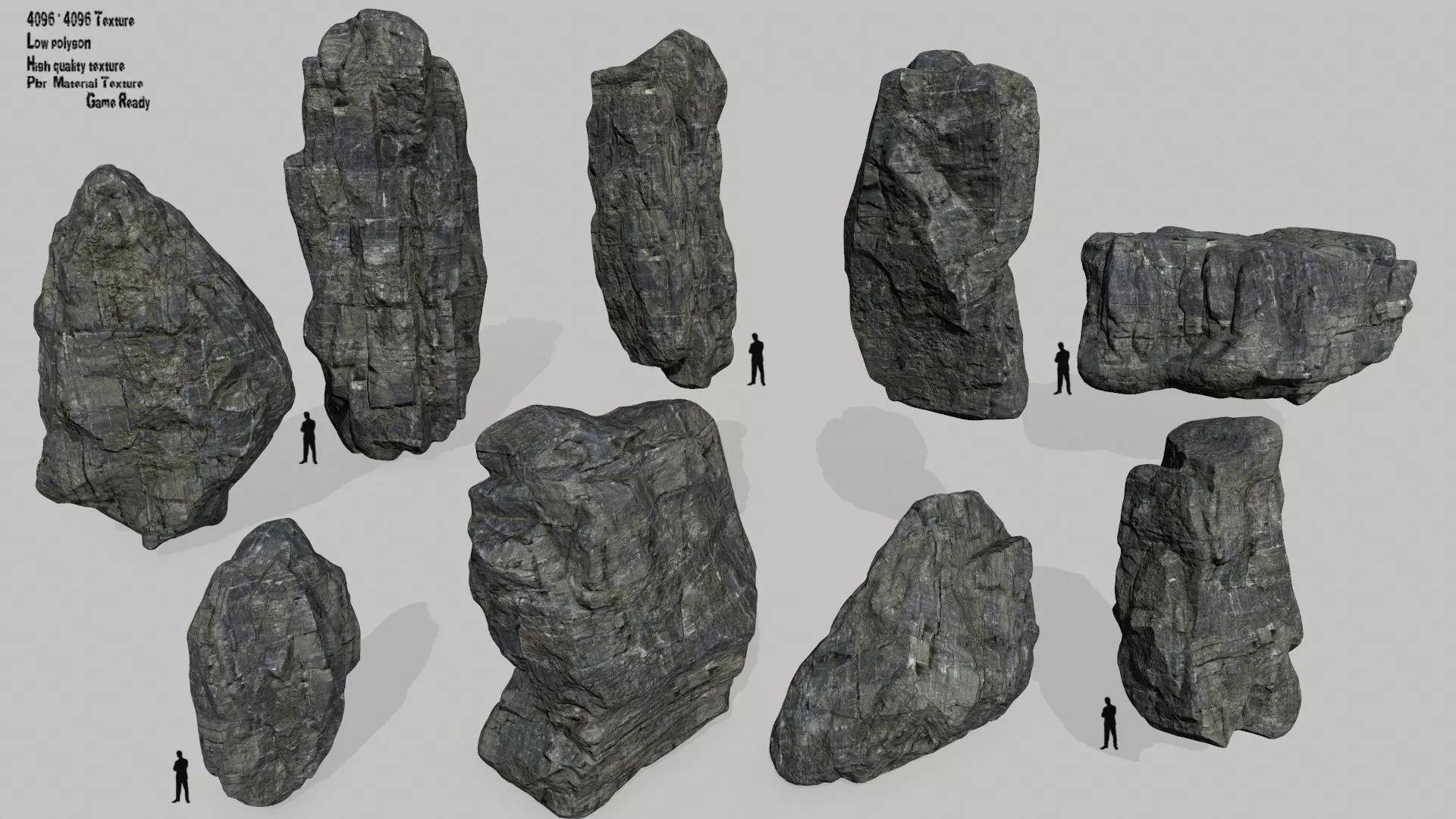 cliff rocks set Low-poly 3D model_0