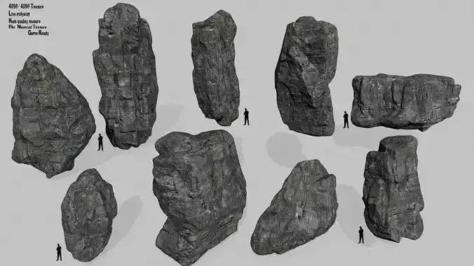 cliff rocks set Low-poly 3D model