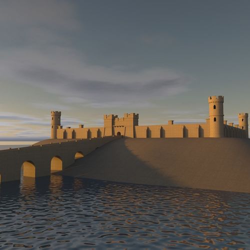 Castle with bridge over water 3D model