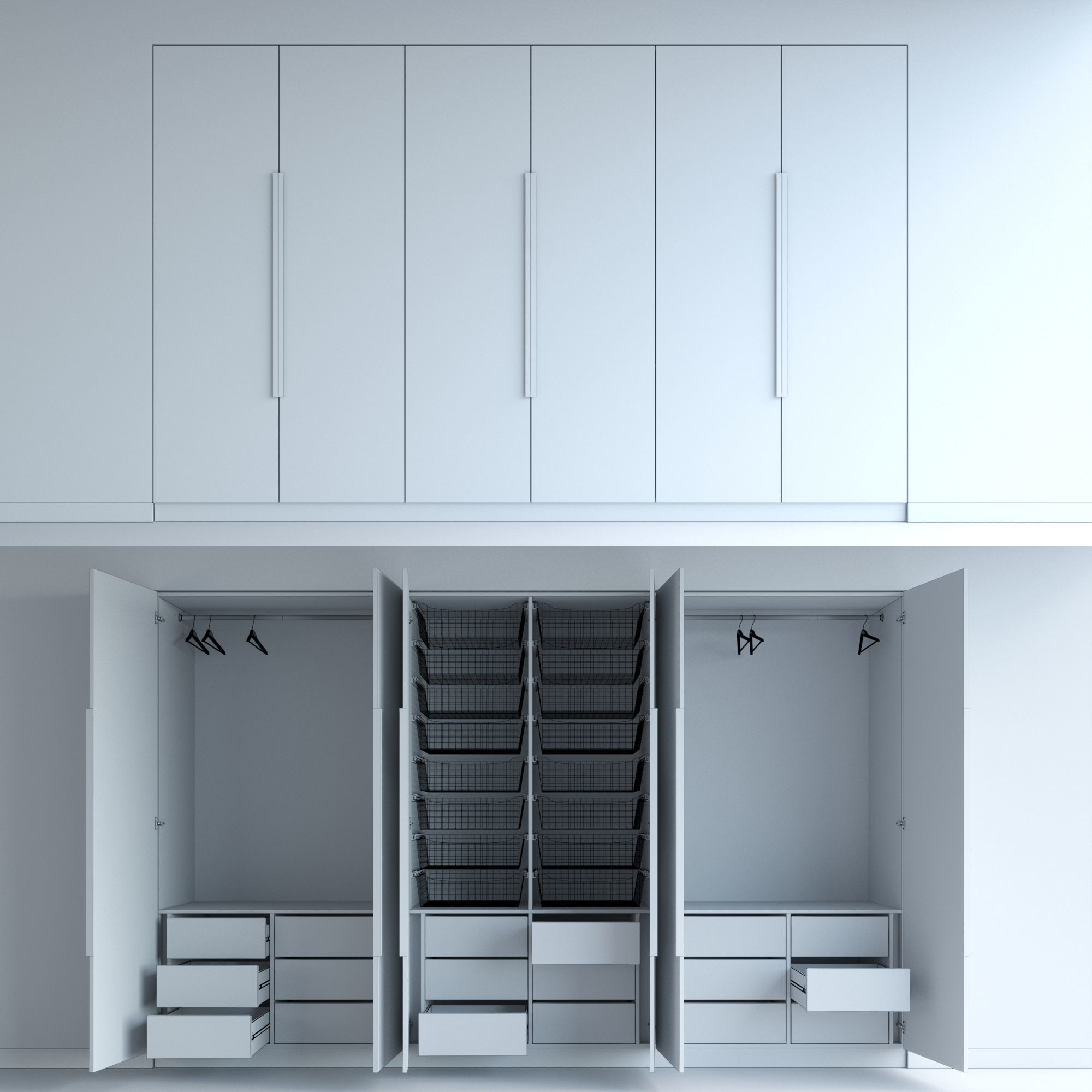Wardrobe closet with two doors and drawers 3D model_1