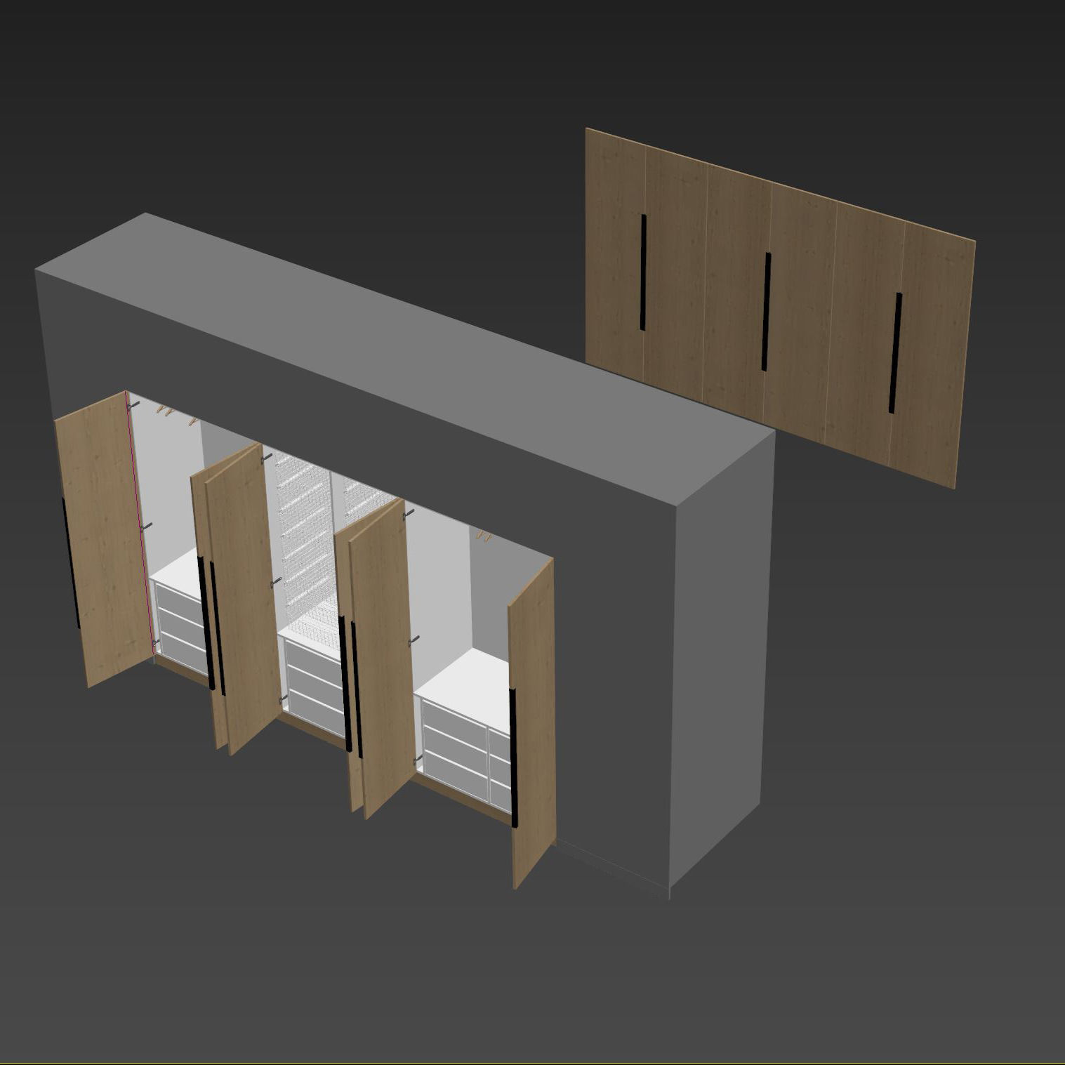 Wardrobe closet with two doors and drawers 3D model_4