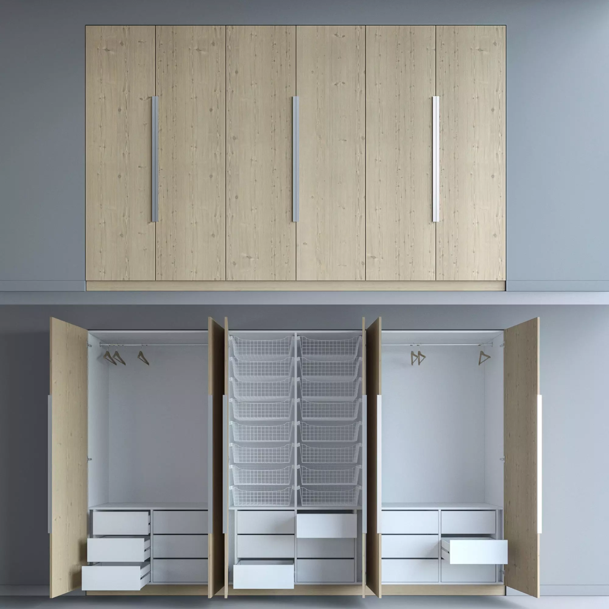 Wardrobe closet with two doors and drawers 3D model_0
