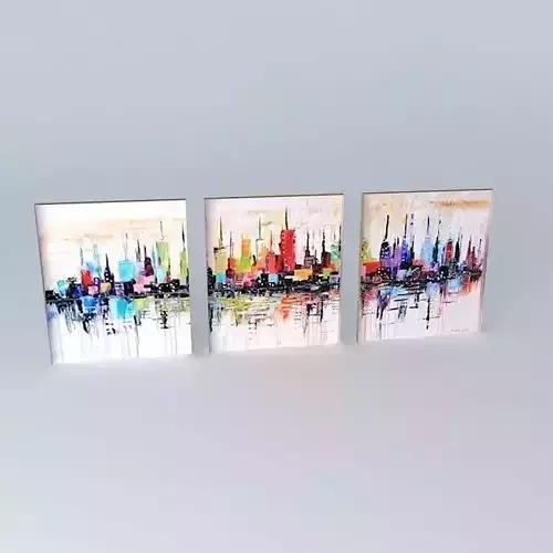 Triptych painting - abstract city Free low-poly 3D model