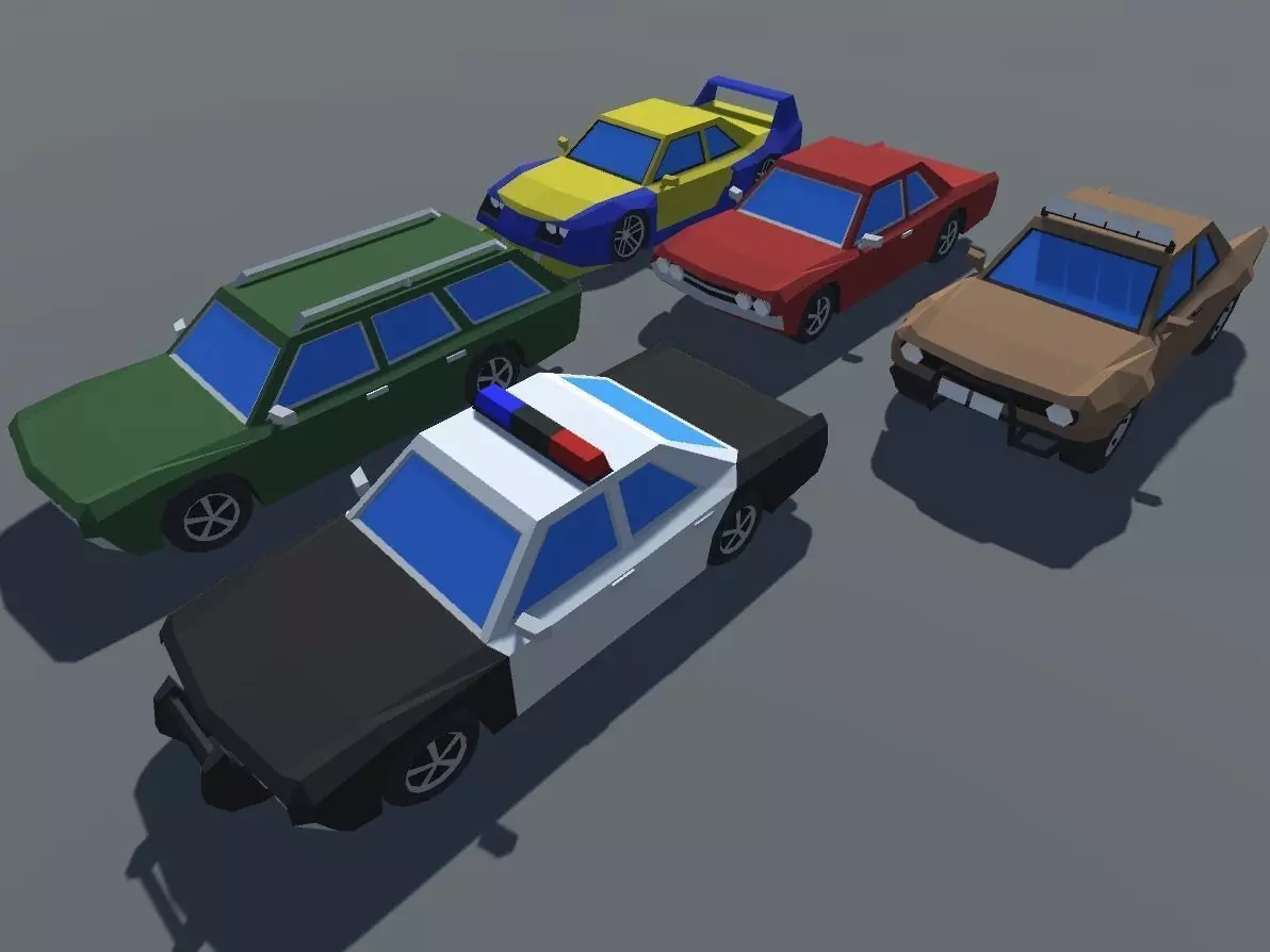 Muscle Car in 5 Versions Modifications Low-poly 3D model_0