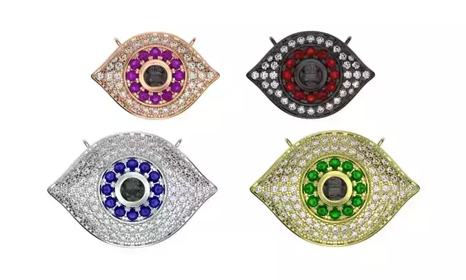 Diamond eye gold pendant 3d print model Sterling silver necklace