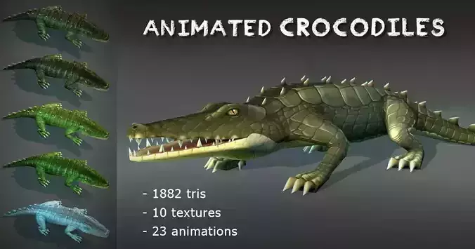 Animated Crocodiles Pack Low-poly 3D model
