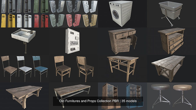 Old Furnitures and Props Collection PBR 3D Model Pack 2