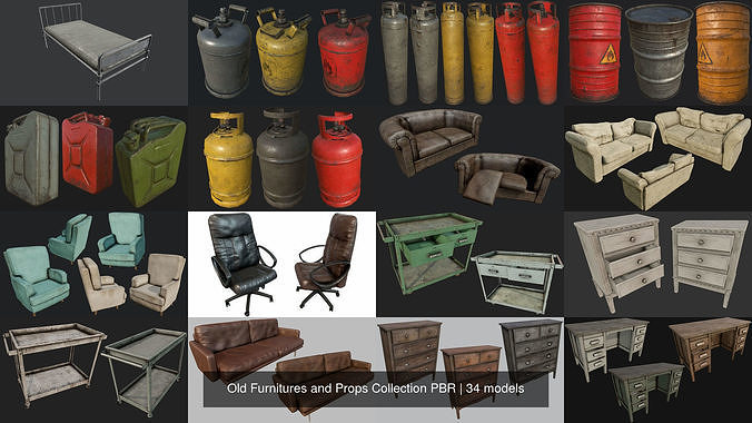 Old Furnitures and Props Collection PBR 3D Model Pack 4