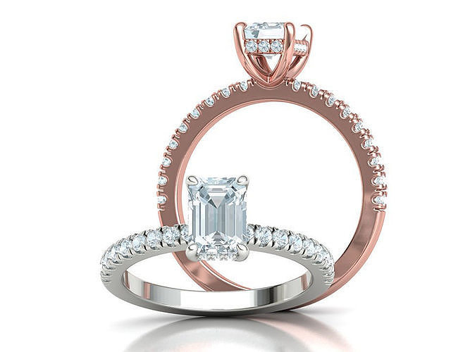 The Emerald cut Engagement ring French Pave setting N00308 3D print model