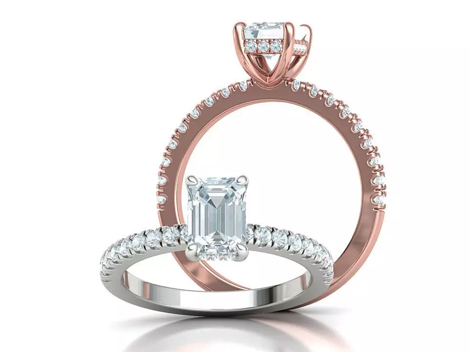 The Emerald cut Engagement ring French Pave setting N00308 3D print model