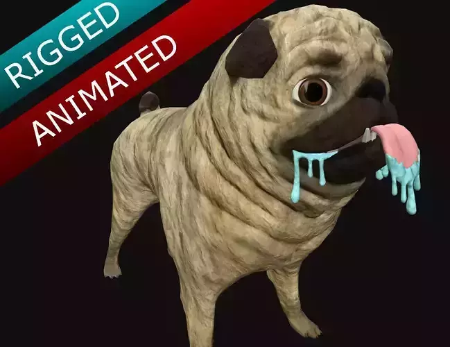 Pug Dog - Low Poly - Rigged - Animated - PBR