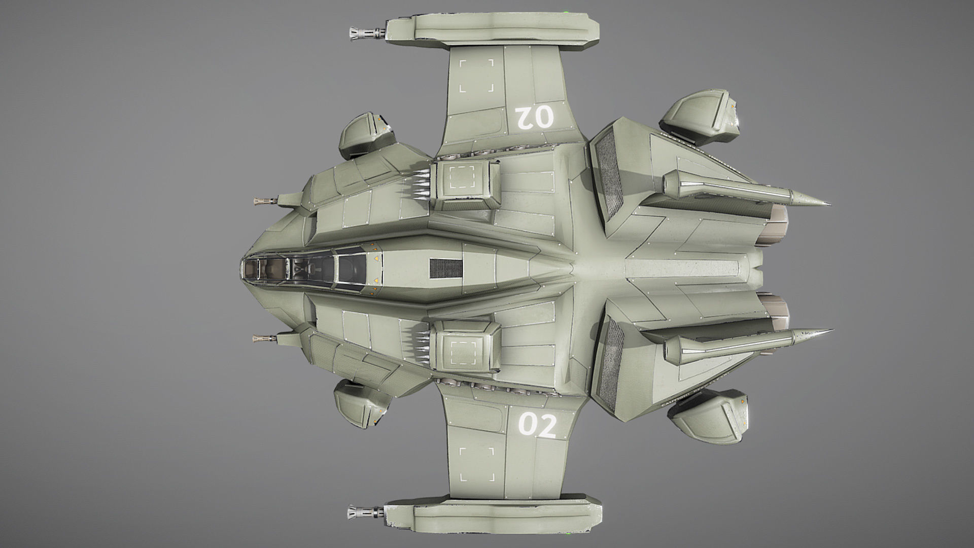 Sci-fi Futuristic Heavy Assault Fighter Low-poly 3D model_15