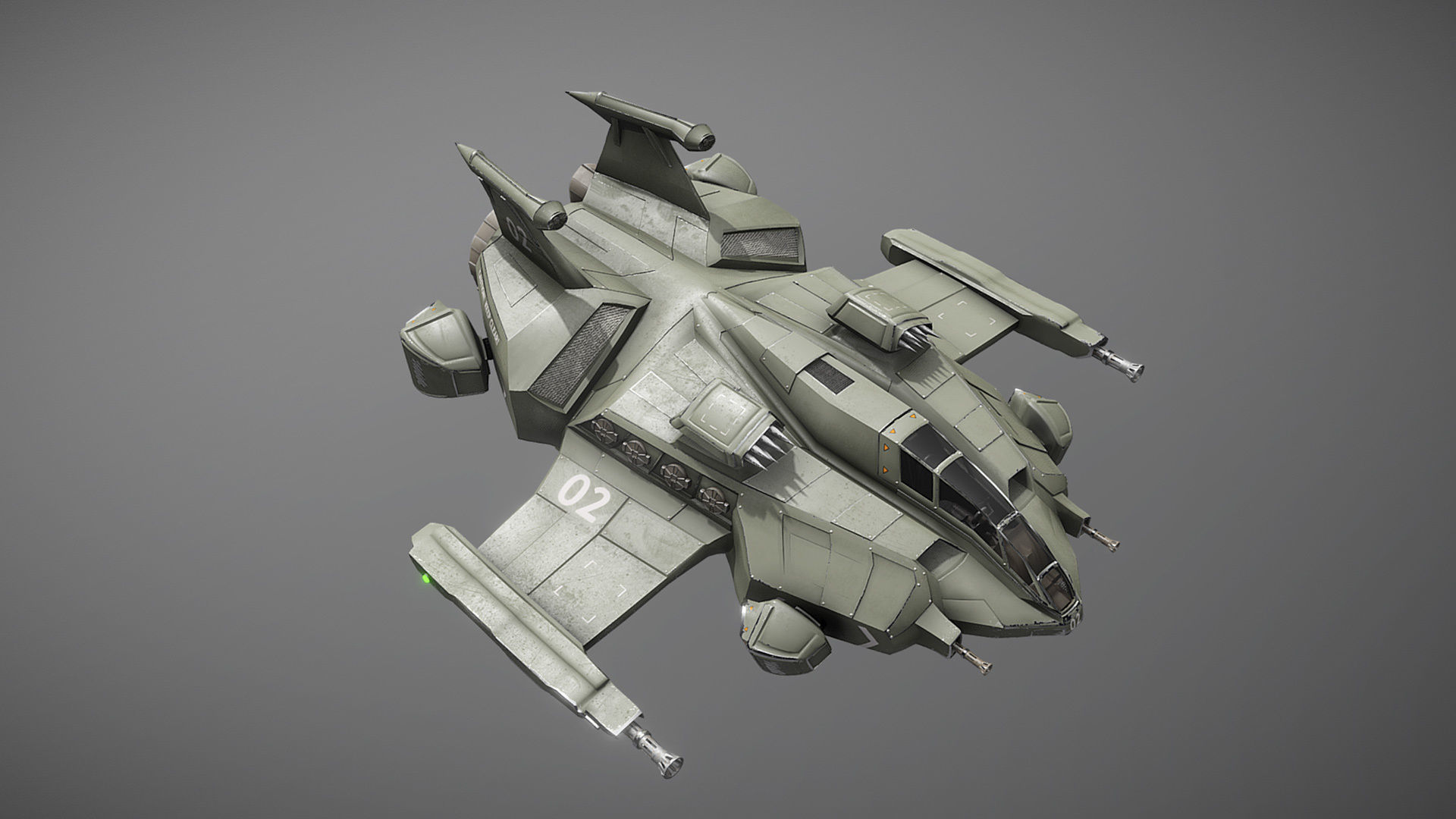 Sci-fi Futuristic Heavy Assault Fighter Low-poly 3D model_11
