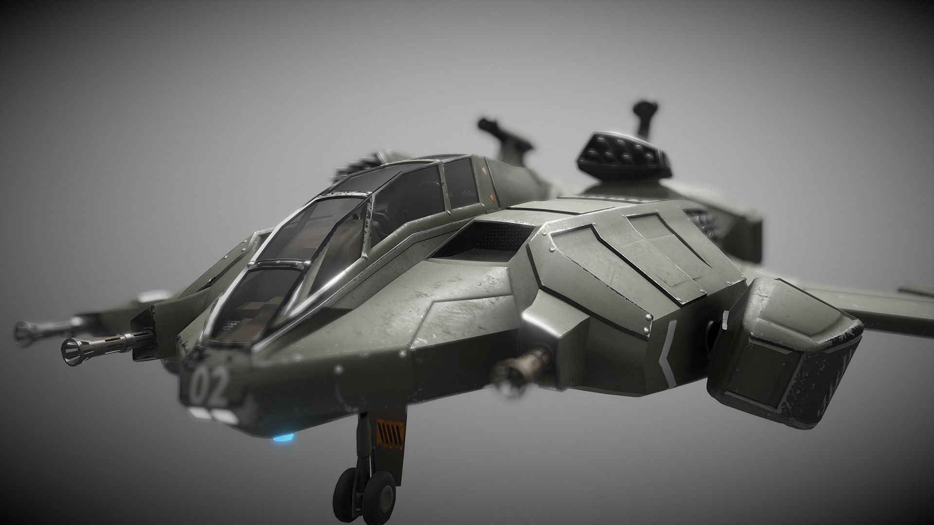 Sci-fi Futuristic Heavy Assault Fighter Low-poly 3D model_3