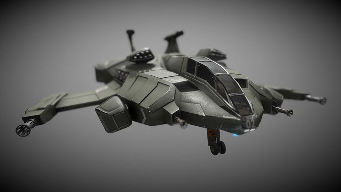 Sci-fi Futuristic Heavy Assault Fighter Low-poly 3D model